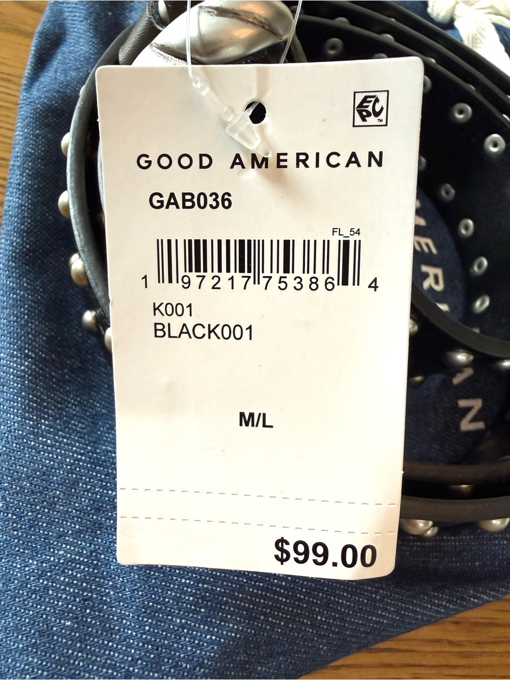 Good American Studded Western Leather Belt Black Silver GAB036 NWT - Picture 10 of 15
